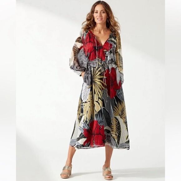 NWT TOMMY BAHAMA Hibiscus Romance Midi Dress - Picture 1 of 5